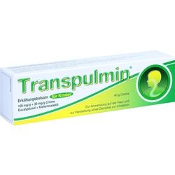 Eine grüne Verpackung von Transpulmin Erkältungsbalsam für Kinder.