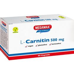 Weiße Verpackung von L-Carnitin 500 mg Kapseln, vegan und glutenfrei.