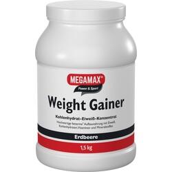 Weiße Dose mit "Weight Gainer" und "Erdbeere" Aufschrift.