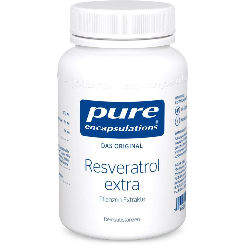 Eine weiße Flasche mit Nahrungsergänzungsmitteln namens "Resveratrol extra".