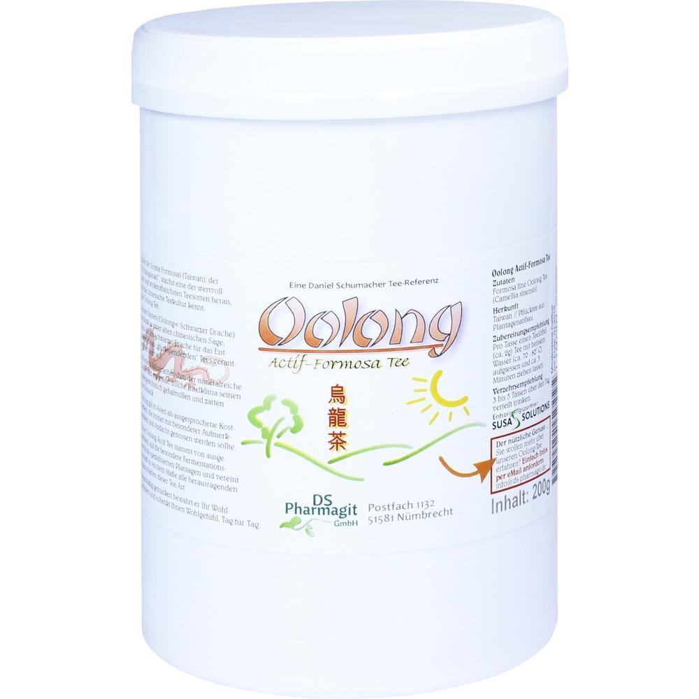 Weiße Teedose mit der Aufschrift "Oolong Actif-Formosa Tee".