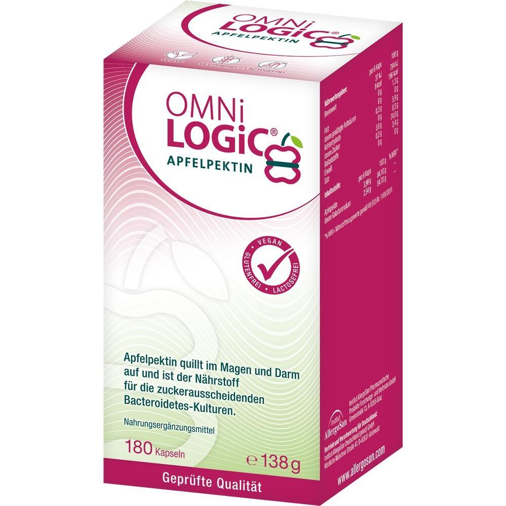 Verpackung von Omni Logic Apfelpektin mit veganem und glutenfreiem Hinweis.