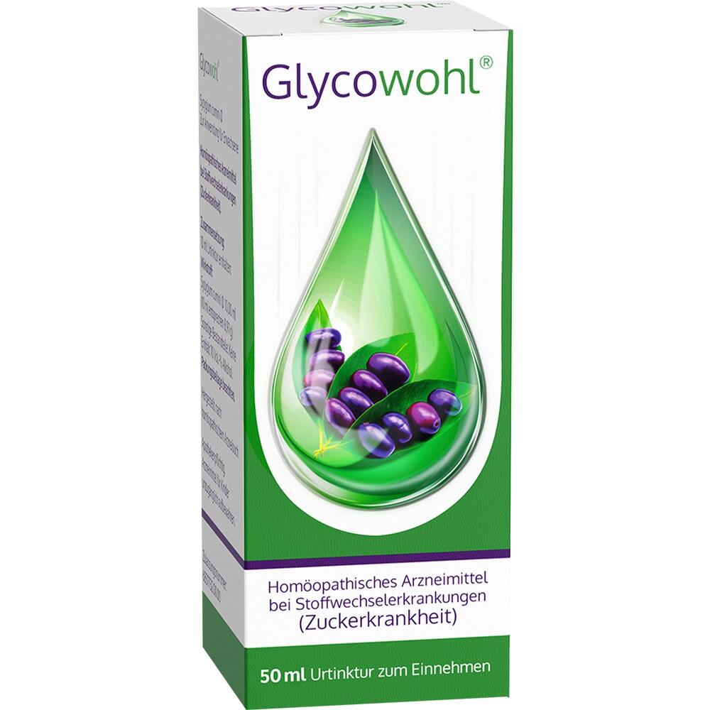 Die Verpackung zeigt "Glycowohl", ein homöopathisches Mittel bei Diabetes.