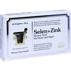 Weiße Verpackung von "Selen+Zink"-Dragees für Haare und Nägel.
